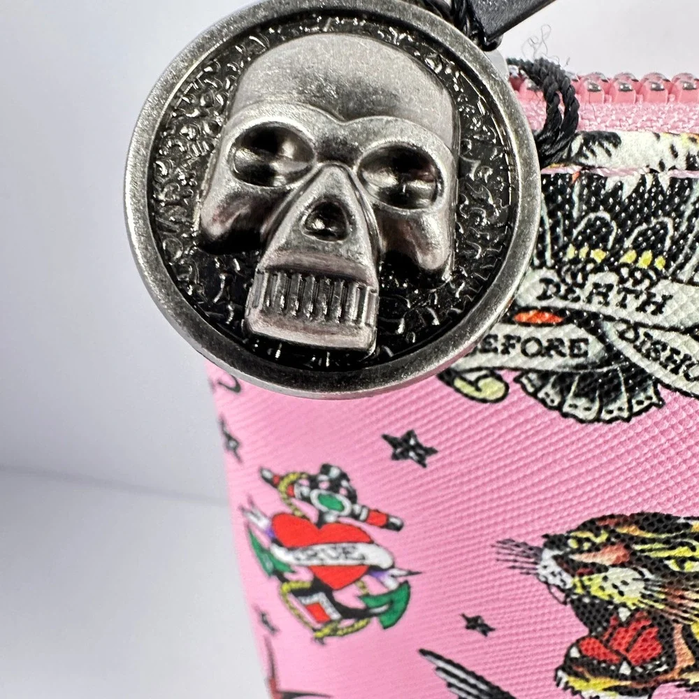 Ed Hardy Pink Tattoo Print Makeup Bag Skulls Tigers Pouch‎ NWT